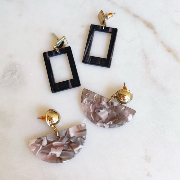 H&M Jewelry - H&M 2 Pairs Of Earrings Acrylic Plastic Tortoise Shell Fan & Geometric Earrings